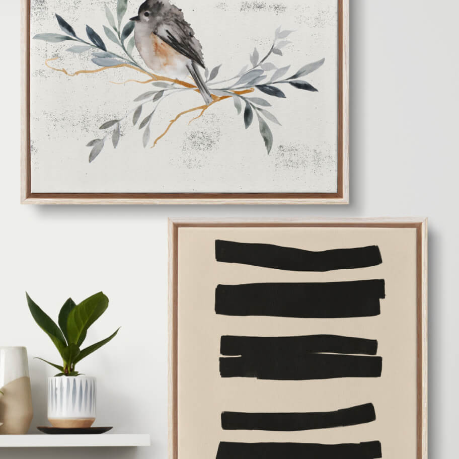 Artist designed framed canvas prints.
