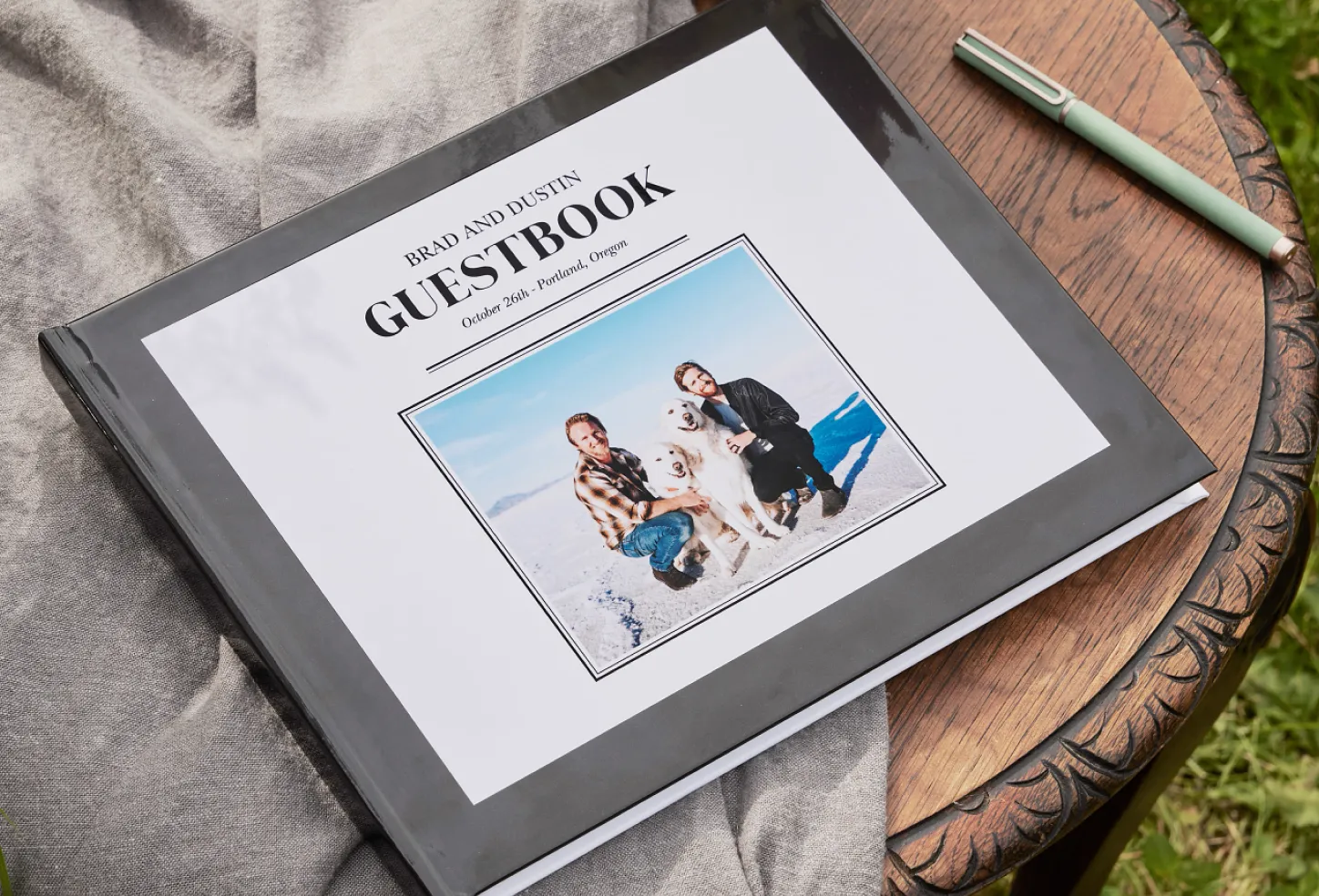 Set out a custom guestbook.