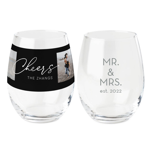 Mr & Mrs Neutral Printed Wine Glass by Shutterfly