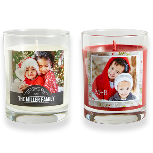 Gifts for the home like custom candles with photos add warmth.