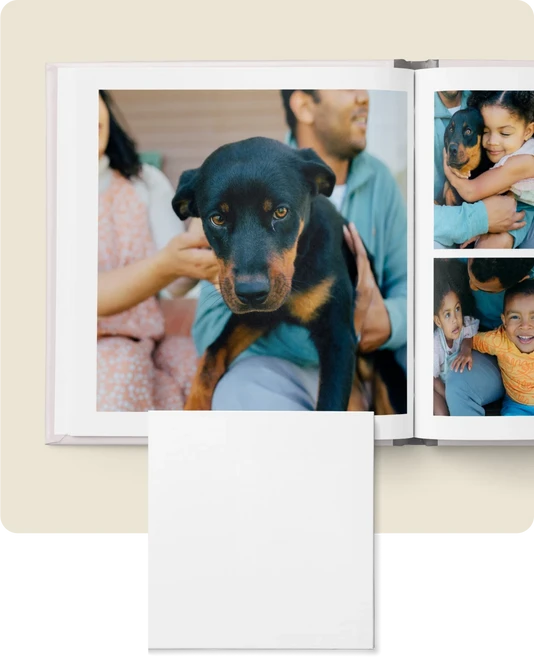 Family photos with dog and create your own photo book.