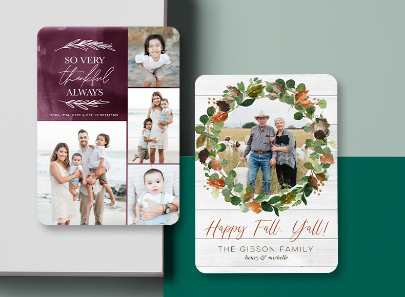 Bring the whole family to the dinner table with Thanksgiving invitations and cards.