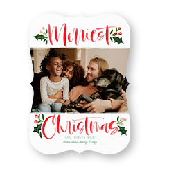 A custom Christmas card that says Merriest Christmas with a photo of a familys