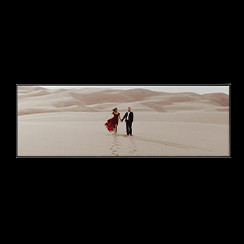 Single piece wall art with panoramic photo of engagement in desert