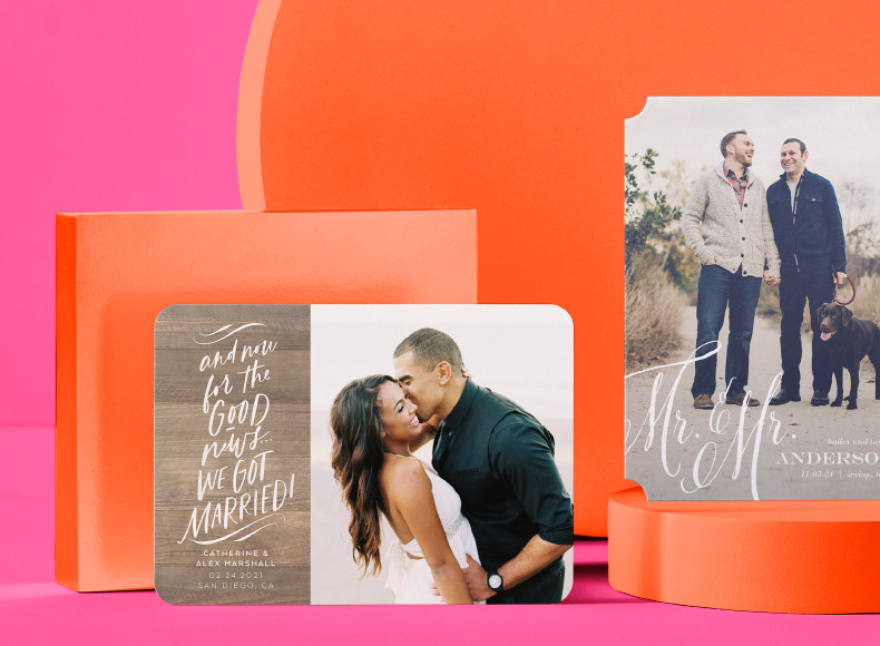 Shutterfly wedding and engagement announcements of happy couples sharing their news.
