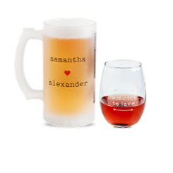 Custom gifts like beer steins and wine glasses make great Valentine's Day gift ideas.
