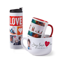 Valentine's Day mugs, custom travel mugs, and more great gifts for Valentine's Day.